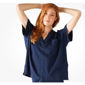 MERSEA Amelia Pocket Tee T-Shirt Womens One Size OSFM Navy Blue Lagenlook Preppy